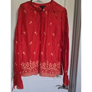 J. Crew Women’s Embroidered Blouse Floral Orange / Coral Size LT